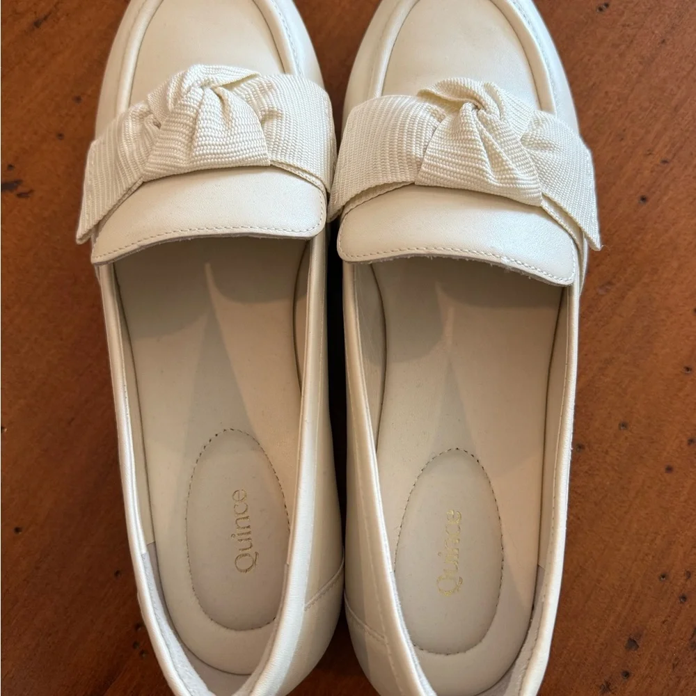 Quince Cream Bow-Trim Slip-On Loafers - Picture 2 of 4